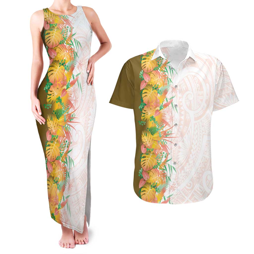 Hawaii Tropical Plant Lenalena Couples Matching Tank Maxi Dress and Hawaiian Shirt Vibrant Polynesian Pattern