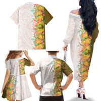 Hawaii Tropical Plant Lenalena Family Matching Off The Shoulder Long Sleeve Dress and Hawaiian Shirt Vibrant Polynesian Pattern LT01 - Polynesian Pride