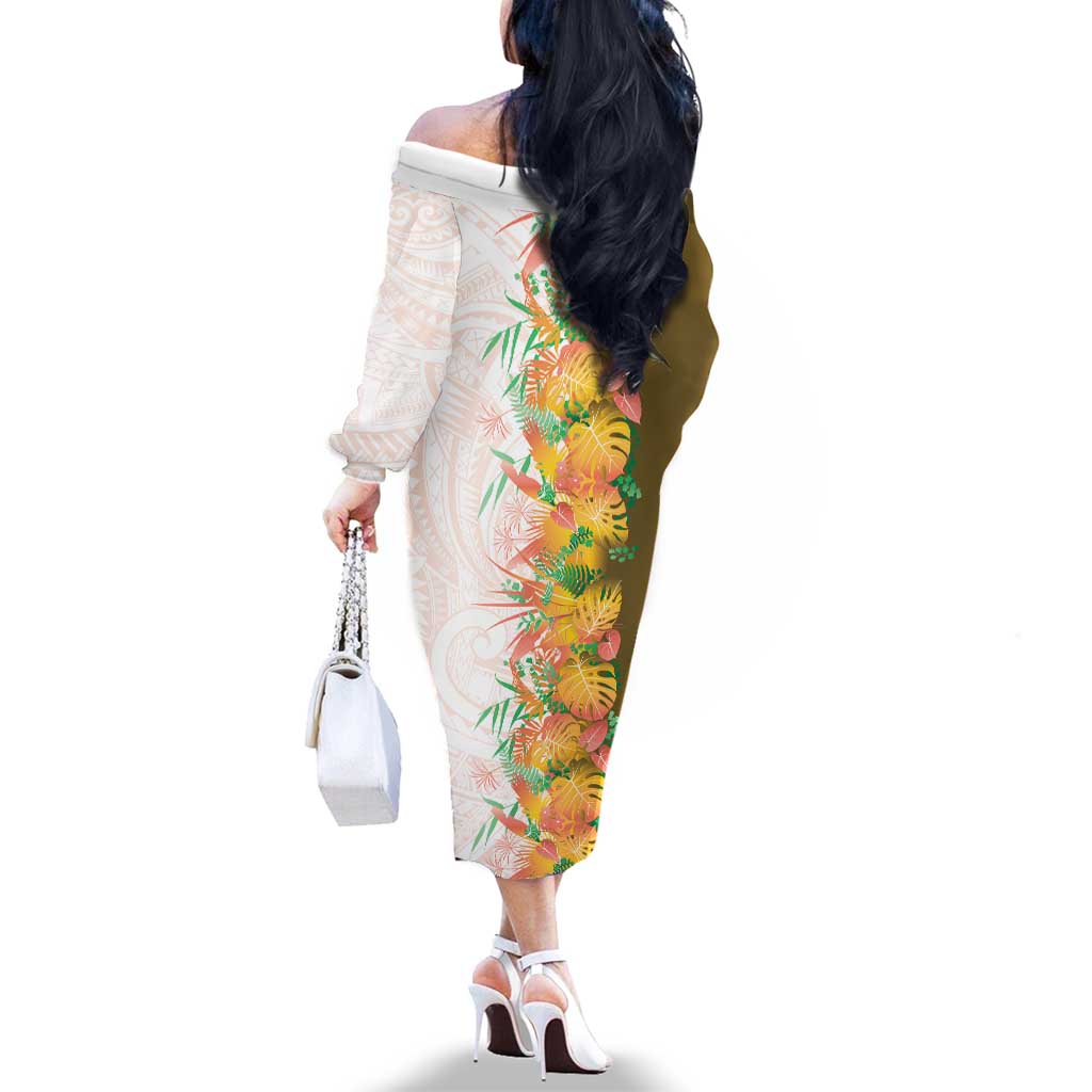 Hawaii Tropical Plant Lenalena Family Matching Off The Shoulder Long Sleeve Dress and Hawaiian Shirt Vibrant Polynesian Pattern LT01 - Polynesian Pride