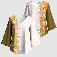 Hawaii Tropical Plant Lenalena Kimono Sleeve Blouse Vibrant Polynesian Pattern