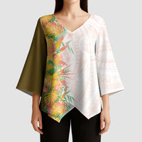 Hawaii Tropical Plant Lenalena Kimono Sleeve Blouse Vibrant Polynesian Pattern