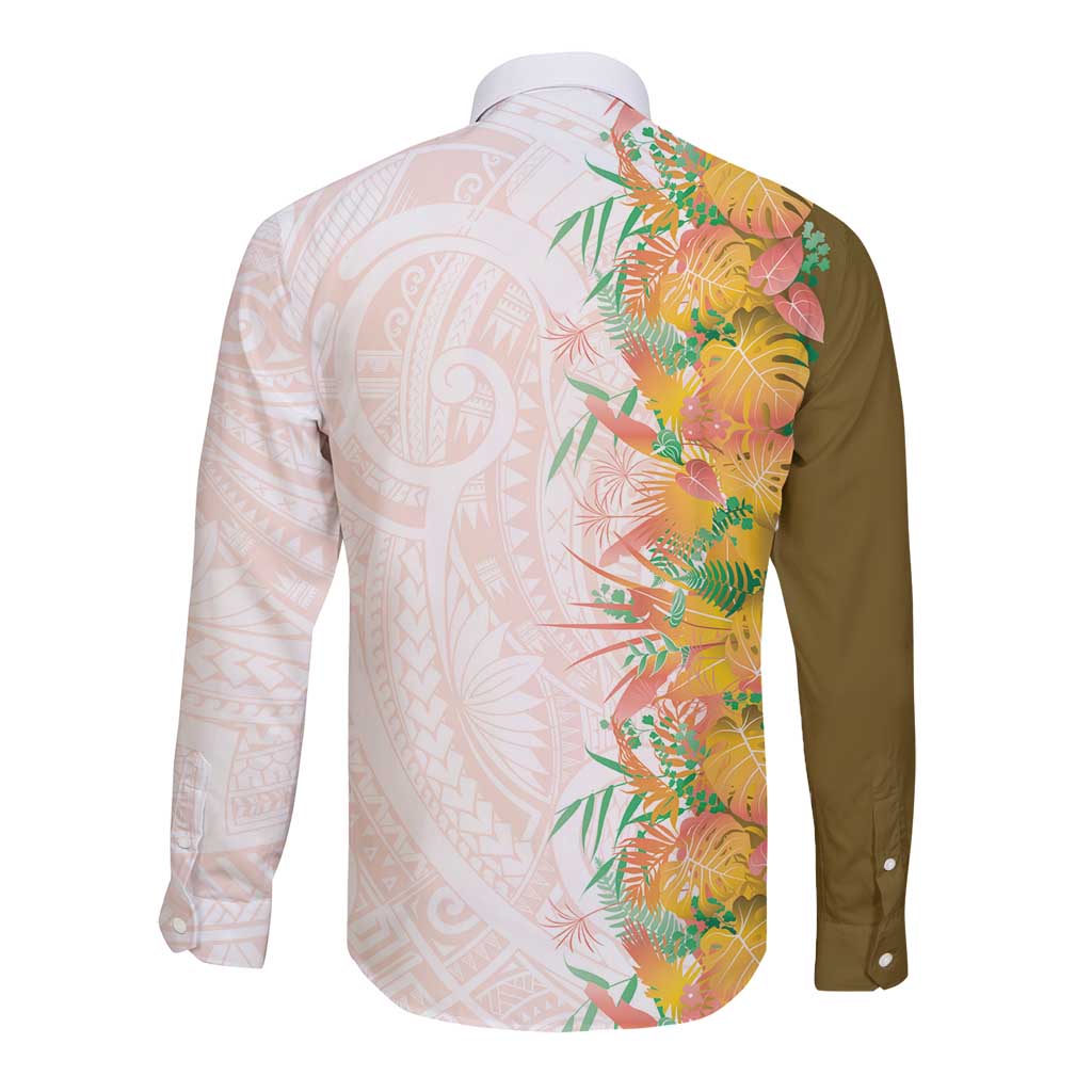 Hawaii Tropical Plant Lenalena Long Sleeve Button Shirt Vibrant Polynesian Pattern