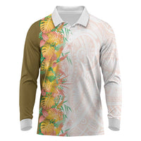 Hawaii Tropical Plant Lenalena Long Sleeve Polo Shirt Vibrant Polynesian Pattern