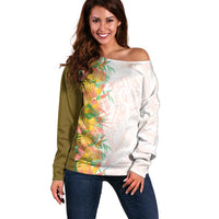 Hawaii Tropical Plant Lenalena Off Shoulder Sweater Vibrant Polynesian Pattern