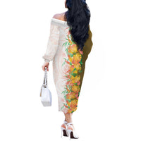 Hawaii Tropical Plant Lenalena Off The Shoulder Long Sleeve Dress Vibrant Polynesian Pattern