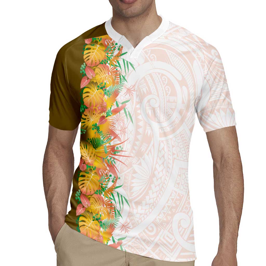 Hawaii Tropical Plant Lenalena Rugby Jersey Vibrant Polynesian Pattern