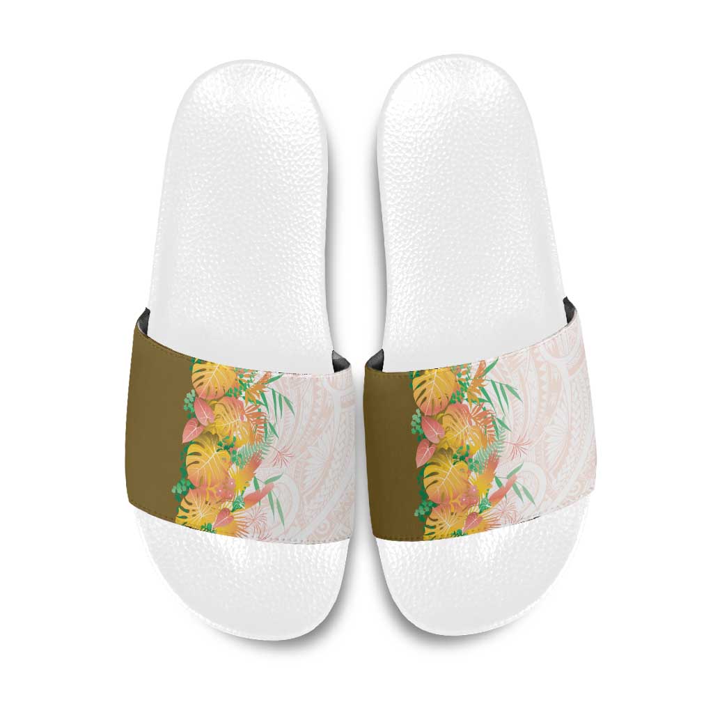 Hawaii Tropical Plant Lenalena Slide Sandals Vibrant Polynesian Pattern