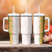 Hawaii Tropical Plant Lenalena Tumbler With Handle Vibrant Polynesian Pattern