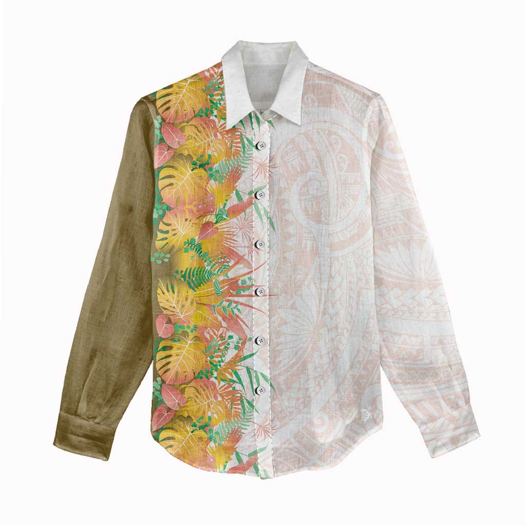Hawaii Tropical Plant Lenalena Women Casual Shirt Vibrant Polynesian Pattern