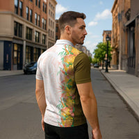 Hawaii Tropical Plant Lenalena Zipper Polo Shirt Vibrant Polynesian Pattern