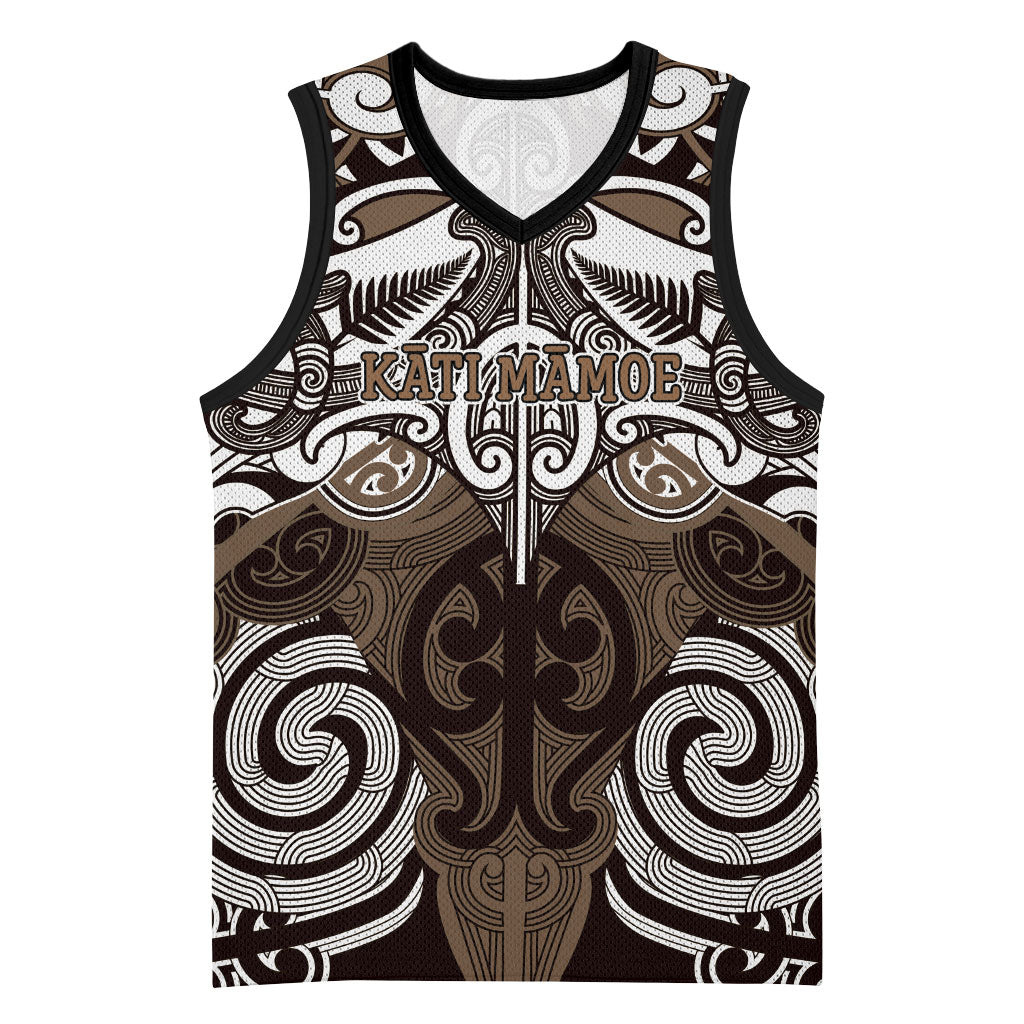 Personalised Maori Kati Mamoe Basketball Jersey Silver Fern Kowhaiwhai Art