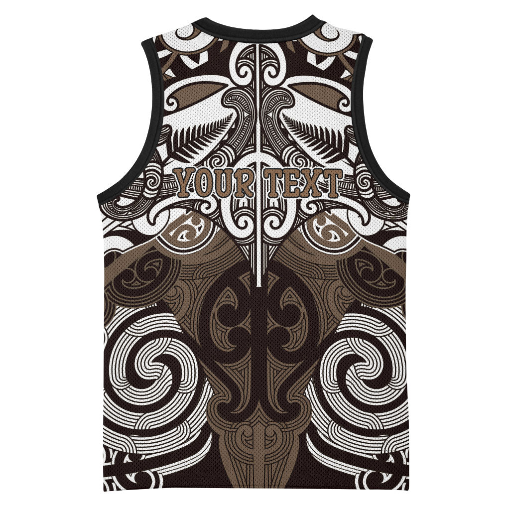 Personalised Maori Kati Mamoe Basketball Jersey Silver Fern Kowhaiwhai Art
