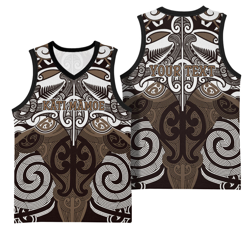 Personalised Maori Kati Mamoe Basketball Jersey Silver Fern Kowhaiwhai Art