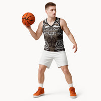 Personalised Maori Kati Mamoe Basketball Jersey Silver Fern Kowhaiwhai Art