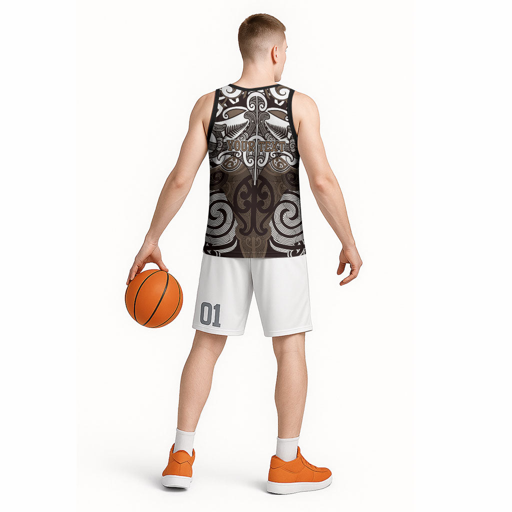 Personalised Maori Kati Mamoe Basketball Jersey Silver Fern Kowhaiwhai Art