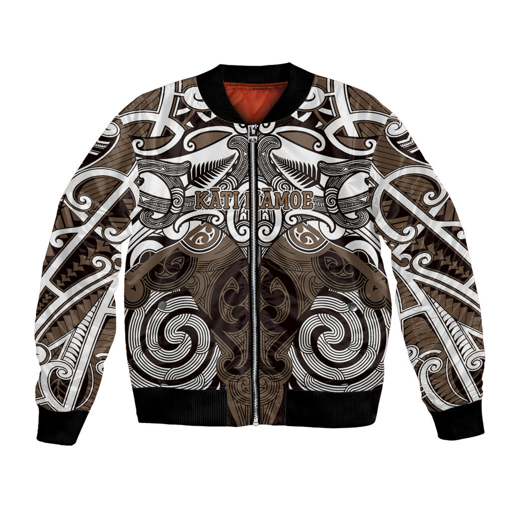 Personalised Maori Kati Mamoe Bomber Jacket Silver Fern Kowhaiwhai Art