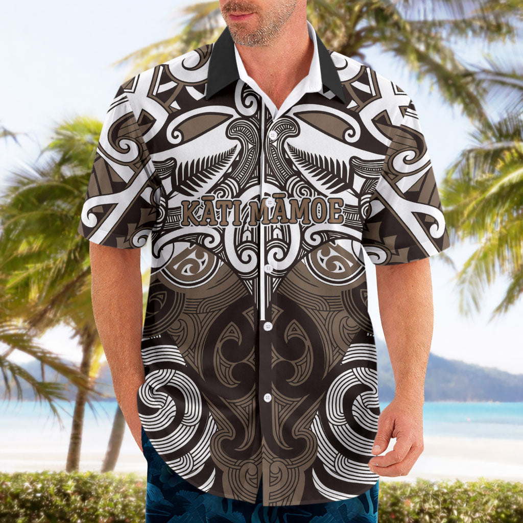 Personalised Maori Kati Mamoe Hawaiian Shirt Silver Fern Kowhaiwhai Art