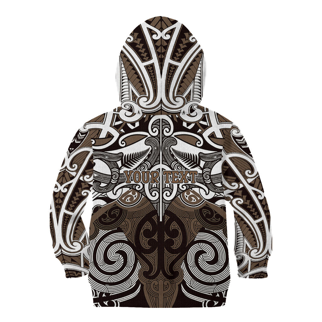 Personalised Maori Kati Mamoe Kid Hoodie Silver Fern Kowhaiwhai Art