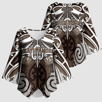 Personalised Maori Kati Mamoe Kimono Sleeve Blouse Silver Fern Kowhaiwhai Art