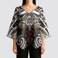 Personalised Maori Kati Mamoe Kimono Sleeve Blouse Silver Fern Kowhaiwhai Art