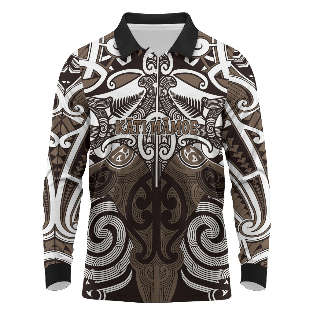 Personalised Maori Kati Mamoe Long Sleeve Polo Shirt Silver Fern Kowhaiwhai Art