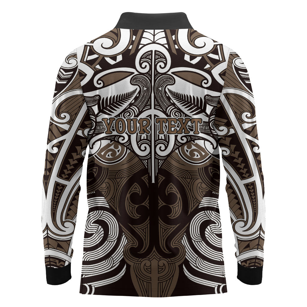 Personalised Maori Kati Mamoe Long Sleeve Polo Shirt Silver Fern Kowhaiwhai Art