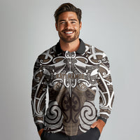 Personalised Maori Kati Mamoe Long Sleeve Polo Shirt Silver Fern Kowhaiwhai Art