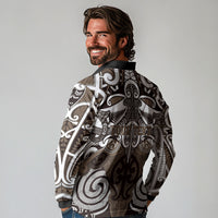 Personalised Maori Kati Mamoe Long Sleeve Polo Shirt Silver Fern Kowhaiwhai Art