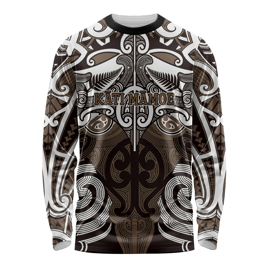 Personalised Maori Kati Mamoe Long Sleeve Shirt Silver Fern Kowhaiwhai Art