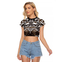 Personalised Maori Kati Mamoe Raglan Cropped T Shirt Silver Fern Kowhaiwhai Art