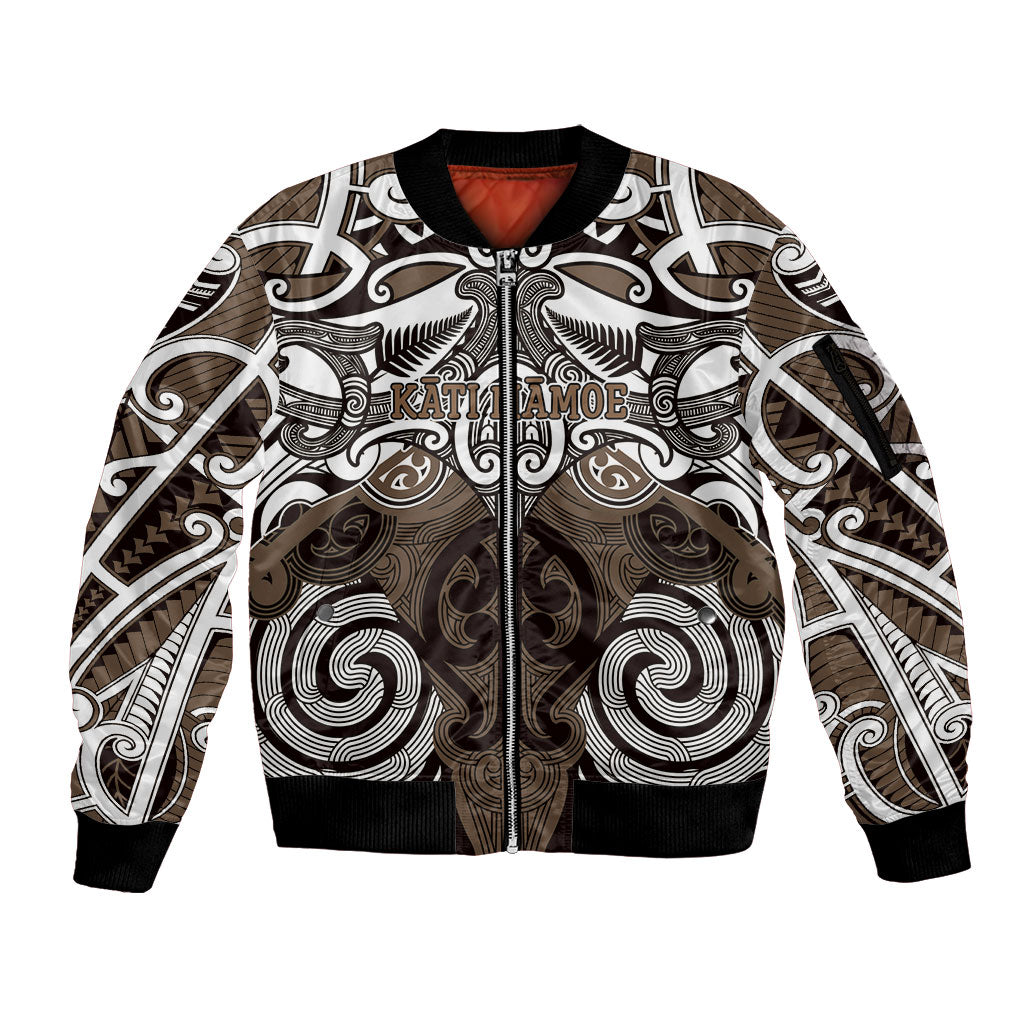 Personalised Maori Kati Mamoe Sleeve Zip Bomber Jacket Silver Fern Kowhaiwhai Art