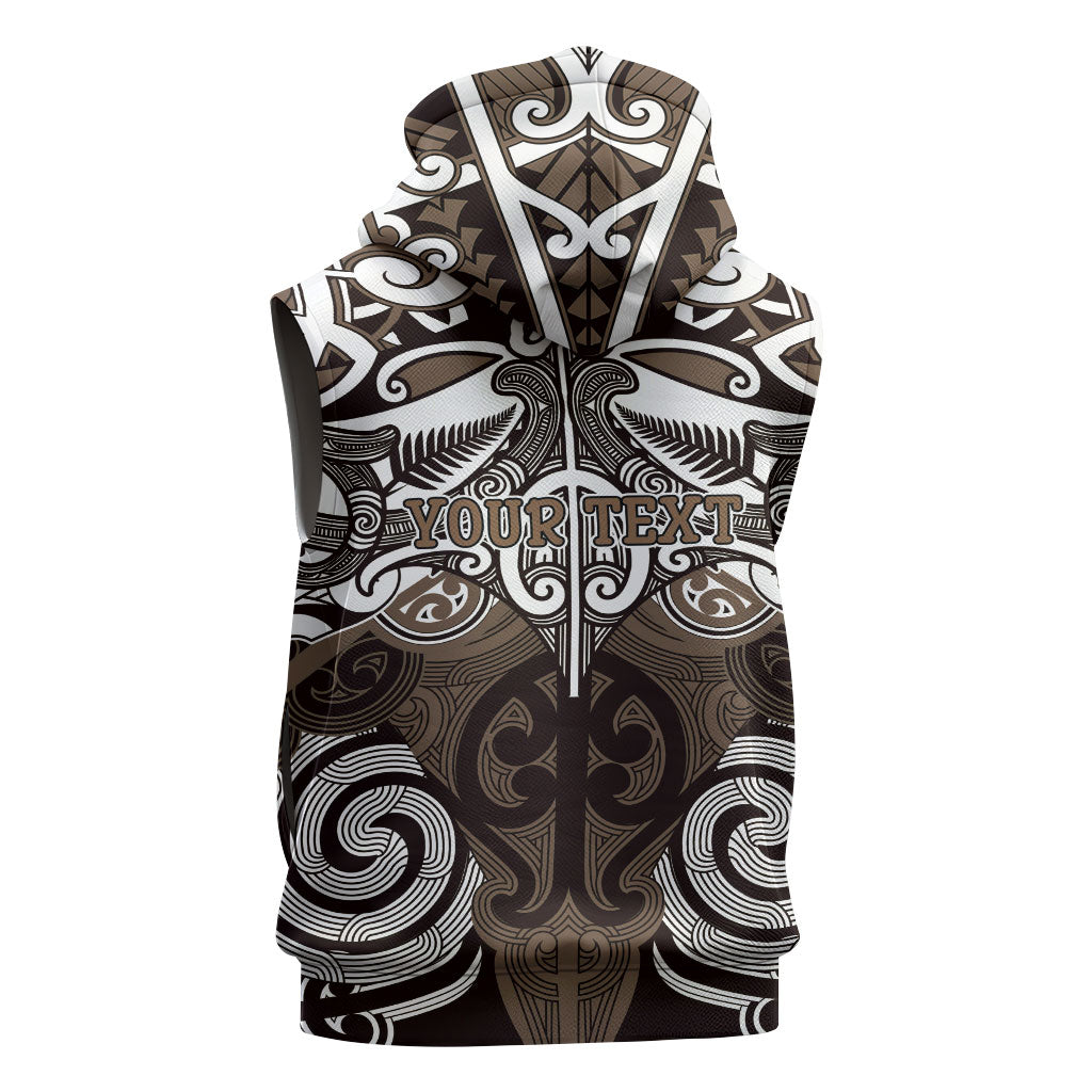 Personalised Maori Kati Mamoe Sleeveless Hoodie Silver Fern Kowhaiwhai Art