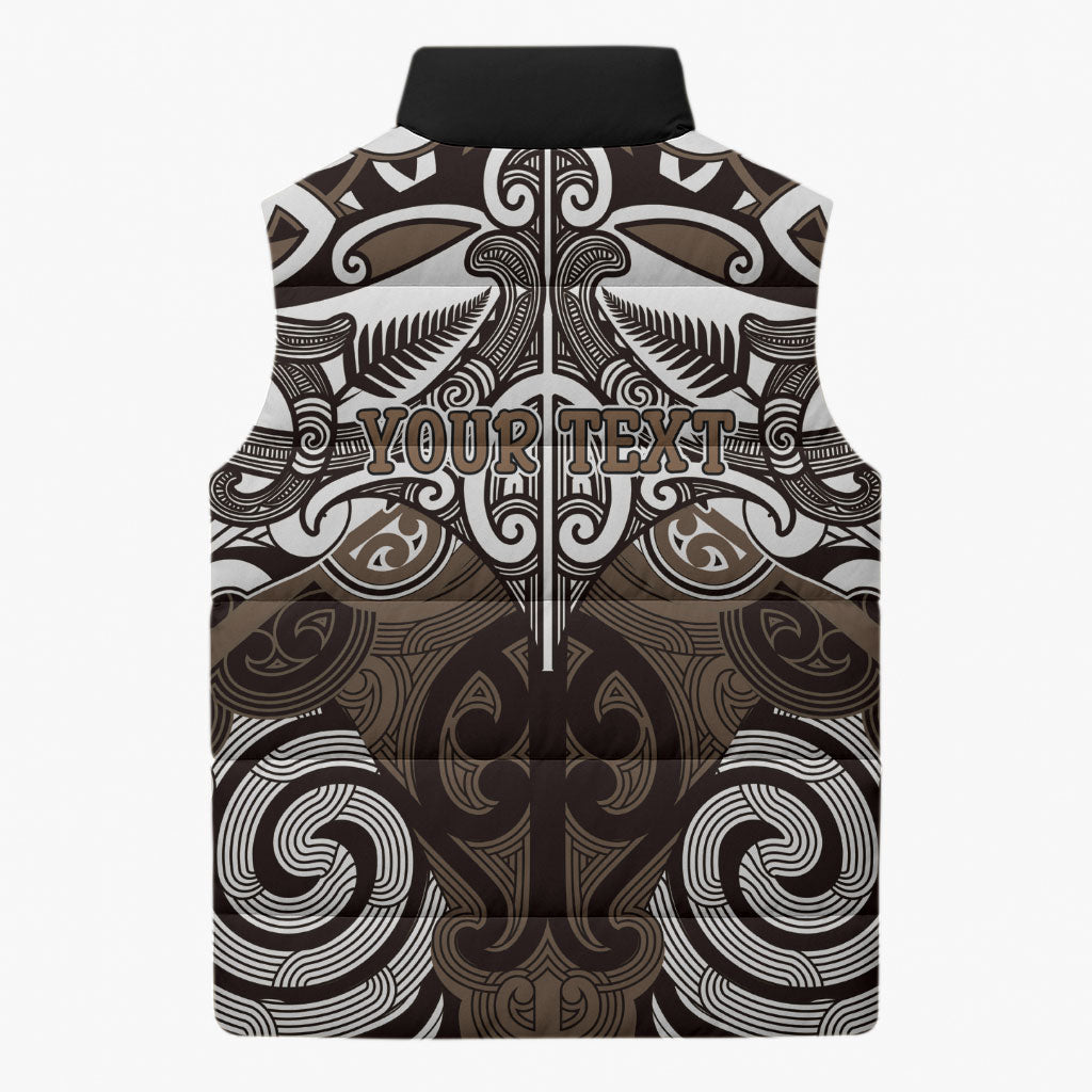 Personalised Maori Kati Mamoe Sleeveless Puffer Jacket Silver Fern Kowhaiwhai Art