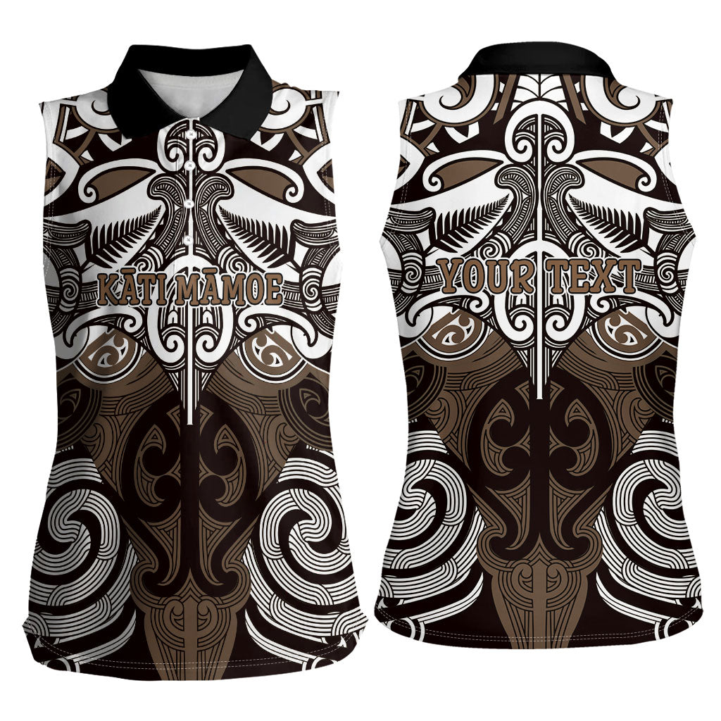Personalised Maori Kati Mamoe Women Sleeveless Polo Shirt Silver Fern Kowhaiwhai Art