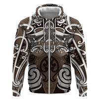 Personalised Maori Kati Mamoe Zip Hoodie Silver Fern Kowhaiwhai Art