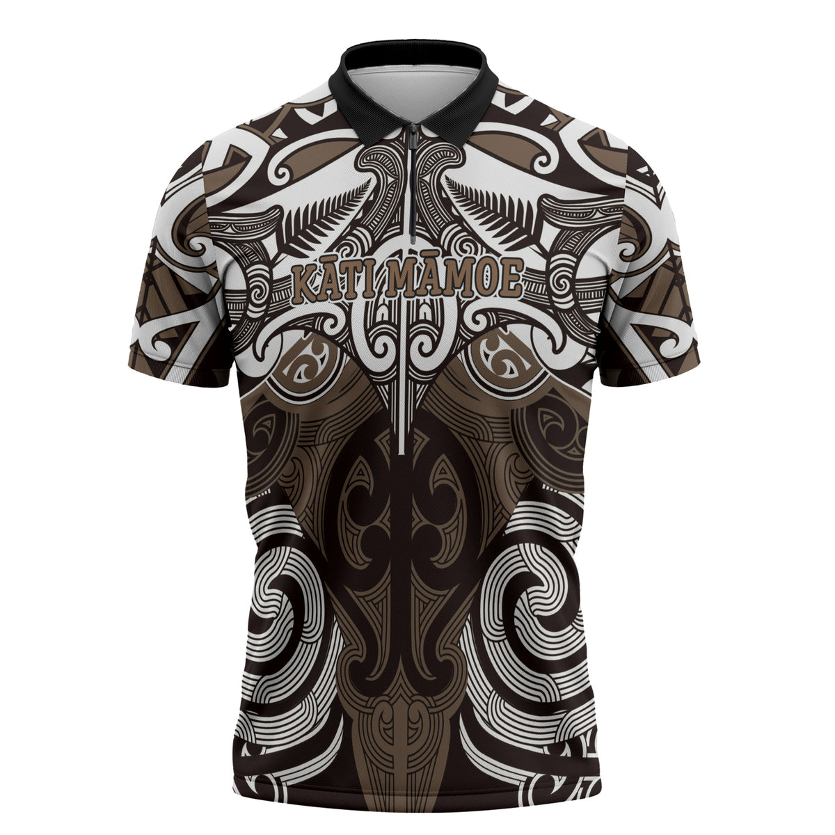 Personalised Maori Kati Mamoe Zipper Polo Shirt Silver Fern Kowhaiwhai Art