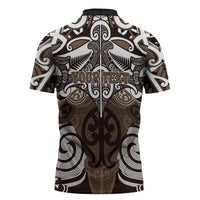 Personalised Maori Kati Mamoe Zipper Polo Shirt Silver Fern Kowhaiwhai Art