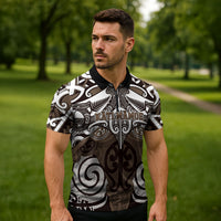 Personalised Maori Kati Mamoe Zipper Polo Shirt Silver Fern Kowhaiwhai Art