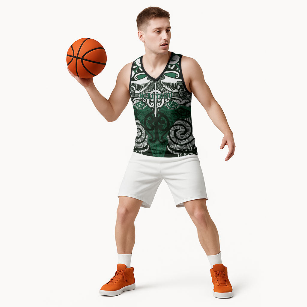 Personalised Maori Ngai Tahu Basketball Jersey Silver Fern Kowhaiwhai Art