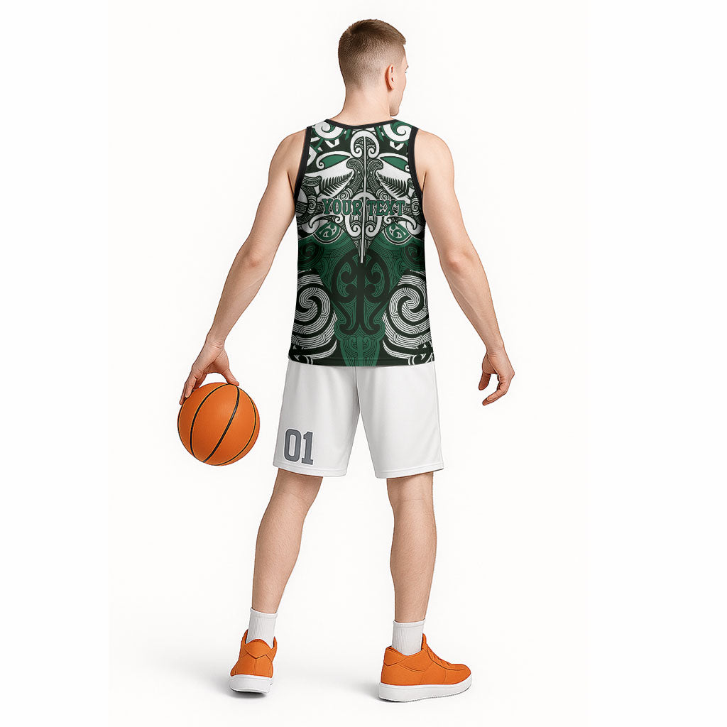 Personalised Maori Ngai Tahu Basketball Jersey Silver Fern Kowhaiwhai Art