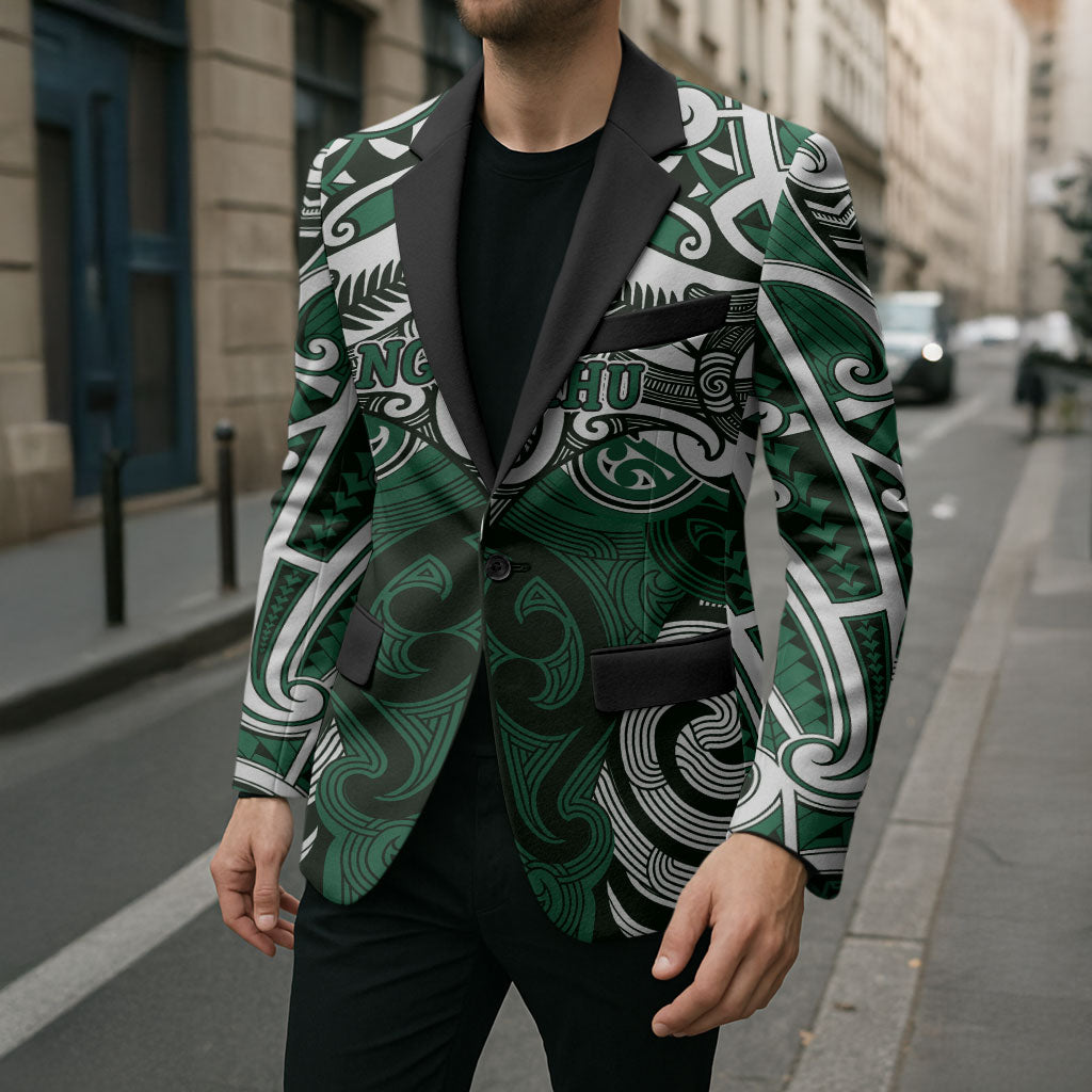 Personalised Maori Ngai Tahu Blazer Silver Fern Kowhaiwhai Art