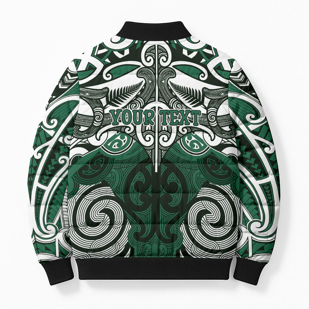 Personalised Maori Ngai Tahu Bomber Puffer Jacket Silver Fern Kowhaiwhai Art