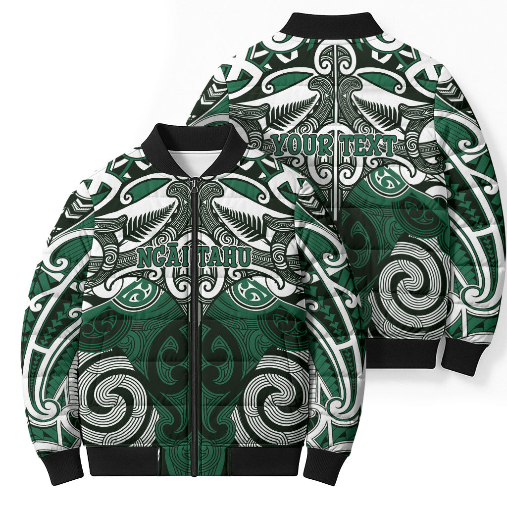 Personalised Maori Ngai Tahu Bomber Puffer Jacket Silver Fern Kowhaiwhai Art