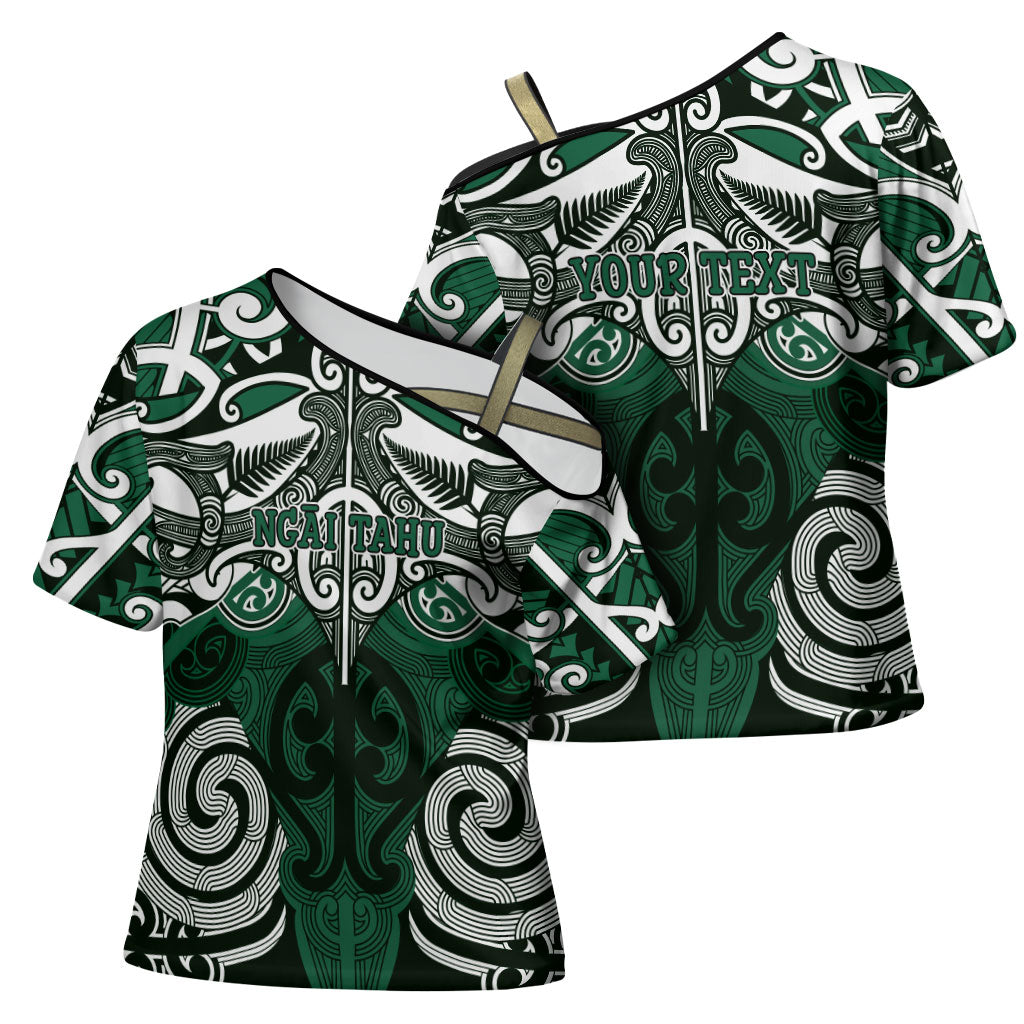 Personalised Maori Ngai Tahu Cross Shoulder Shirt Silver Fern Kowhaiwhai Art