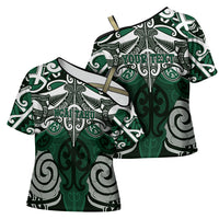 Personalised Maori Ngai Tahu Cross Shoulder Shirt Silver Fern Kowhaiwhai Art