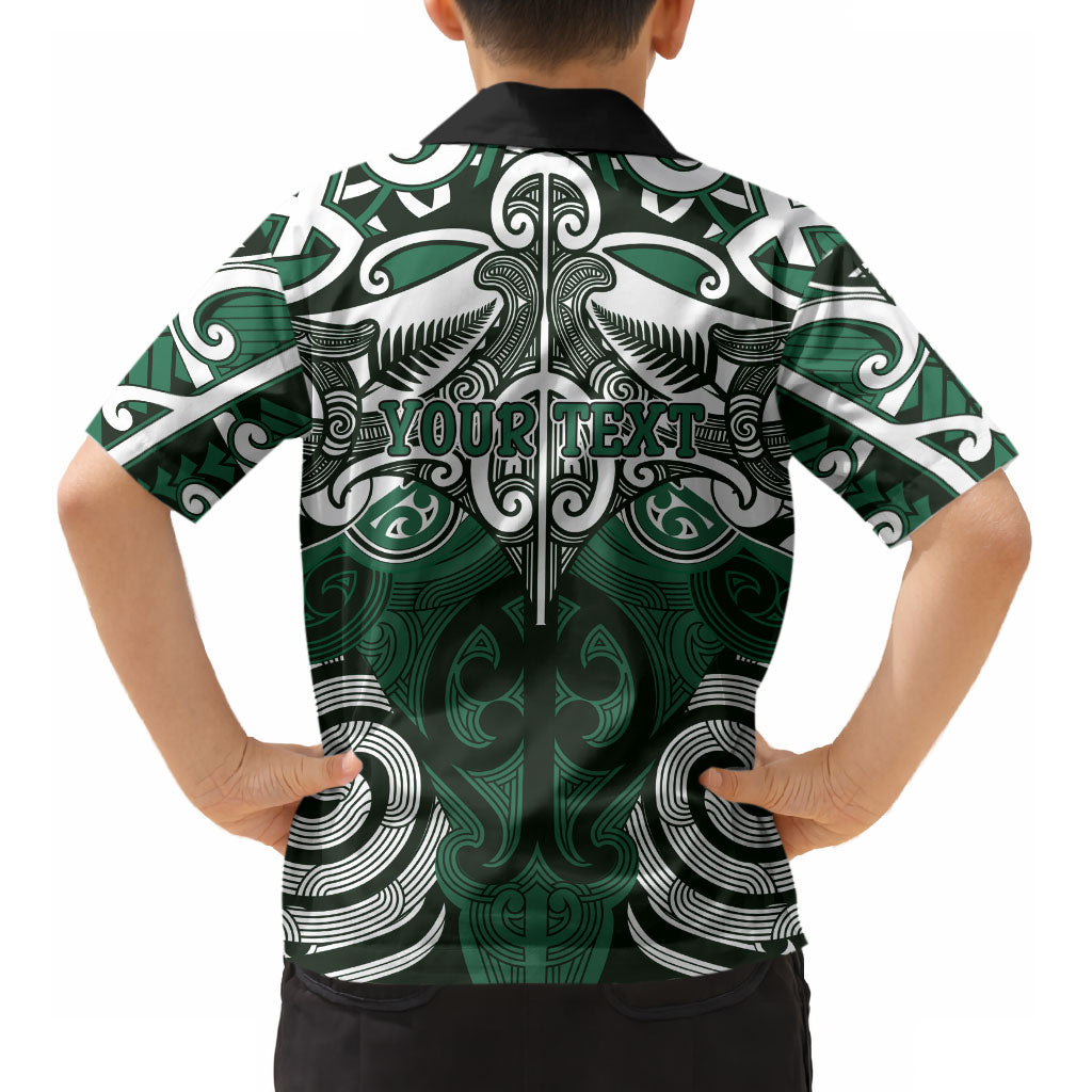 Personalised Maori Ngai Tahu Kid Hawaiian Shirt Silver Fern Kowhaiwhai Art