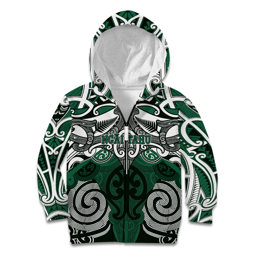 Personalised Maori Ngai Tahu Kid Hoodie Silver Fern Kowhaiwhai Art