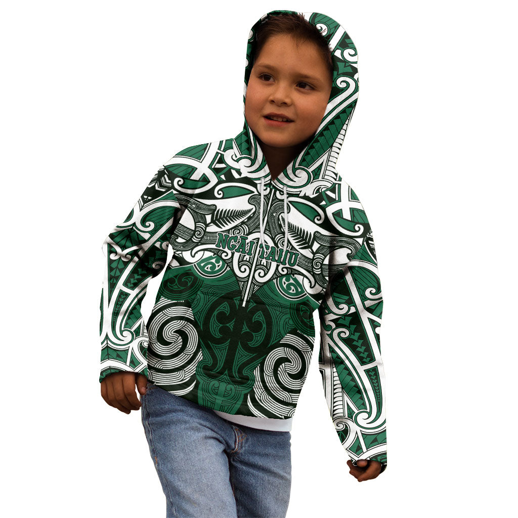 Personalised Maori Ngai Tahu Kid Hoodie Silver Fern Kowhaiwhai Art