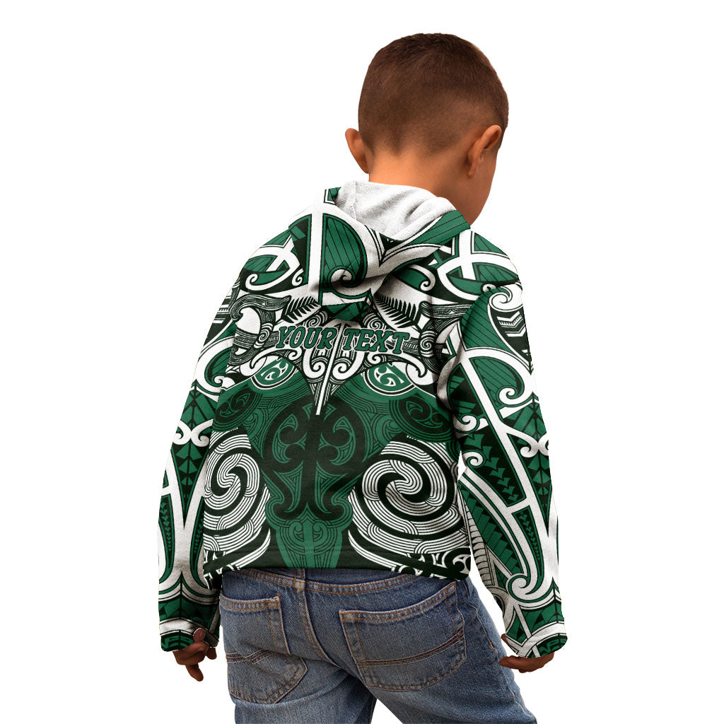 Personalised Maori Ngai Tahu Kid Hoodie Silver Fern Kowhaiwhai Art