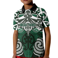Personalised Maori Ngai Tahu Kid Polo Shirt Silver Fern Kowhaiwhai Art